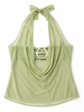 Sheer Halter Drape Front Top in Light Green